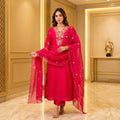 Apsara Ethnic Premium Viscose Chanderi Embroidered Kurta Set with Pure Organza Dupatta for Women