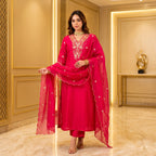 Women's Embroidered Viscose Chanderi Kurta Set with Organza Dupatta | Premium Ethnic Wear