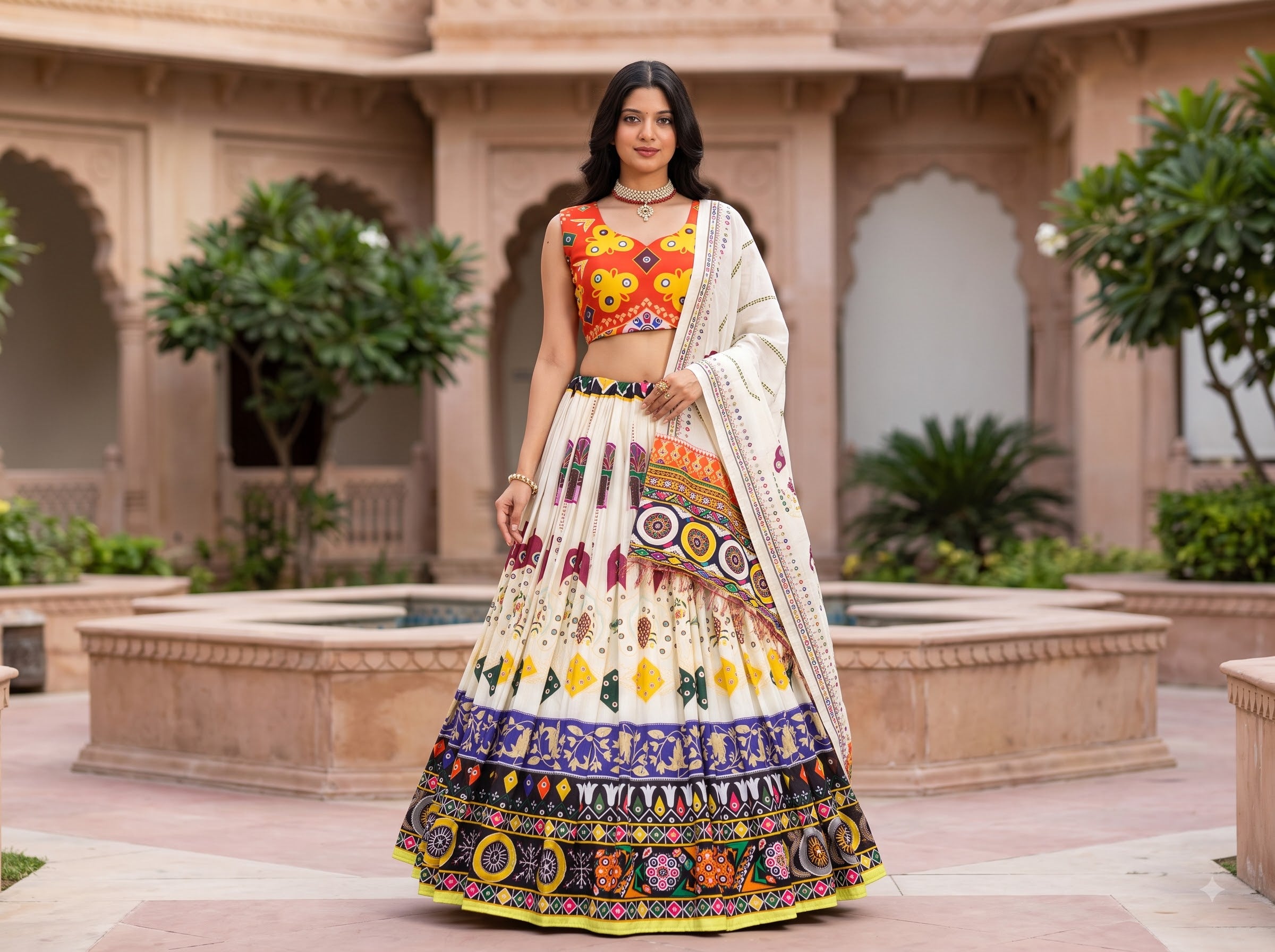 Premium Muslin Cotton Navratri Lehenga Choli Set for Women | Designer Digital Print Chaniya Choli with Mirror Work Dupatta | Garba & Dandiya Collection 2026