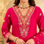 Women's Embroidered Viscose Chanderi Kurta Set with Organza Dupatta | Premium Ethnic Wear