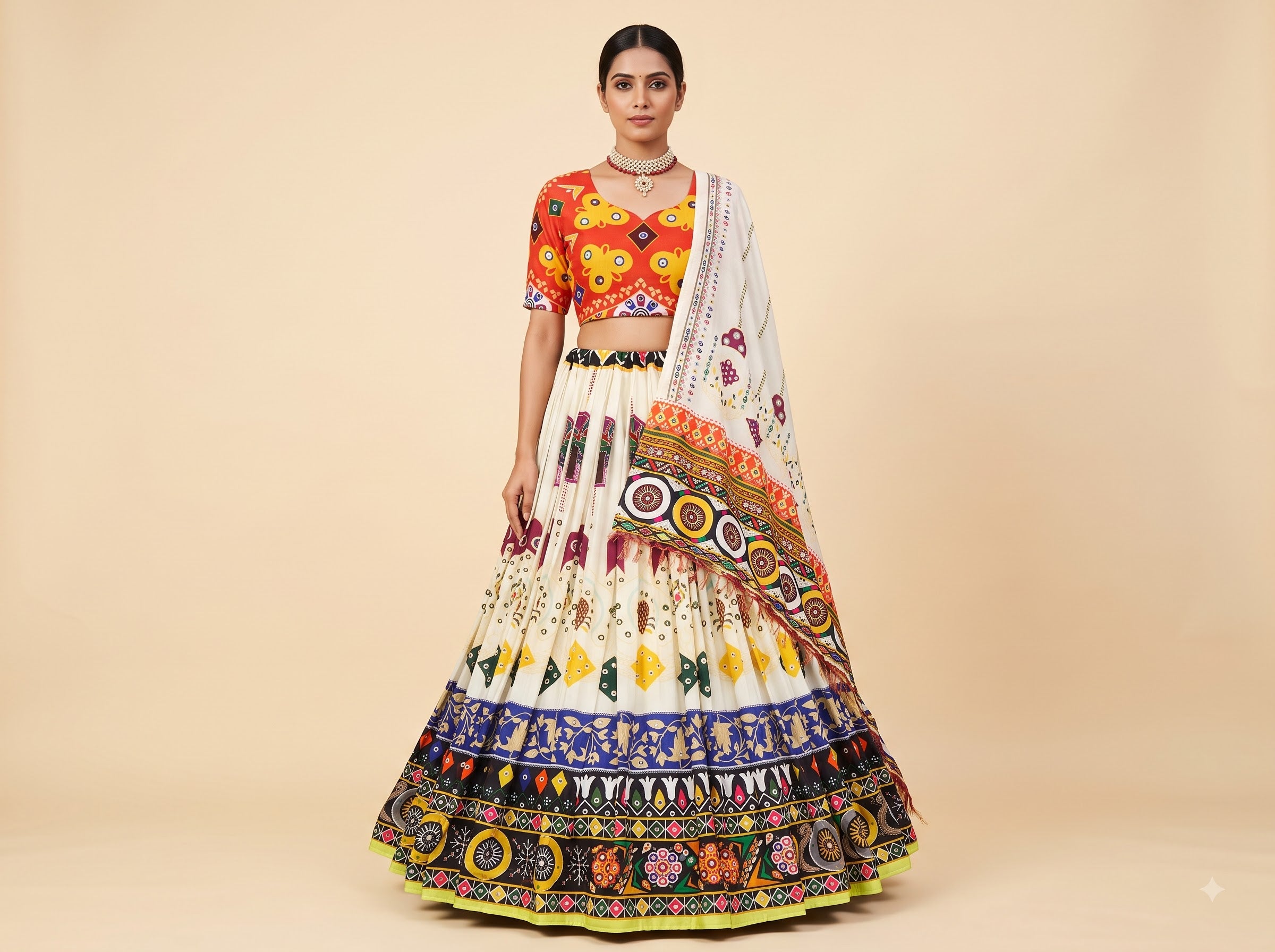 Premium Muslin Cotton Navratri Lehenga Choli Set for Women | Designer Digital Print Chaniya Choli with Mirror Work Dupatta | Garba & Dandiya Collection 2026