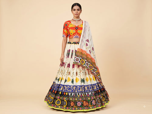 Premium Muslin Cotton Navratri Lehenga Choli Set for Women | Designer Digital Print Chaniya Choli with Mirror Work Dupatta | Garba & Dandiya Collection 2026