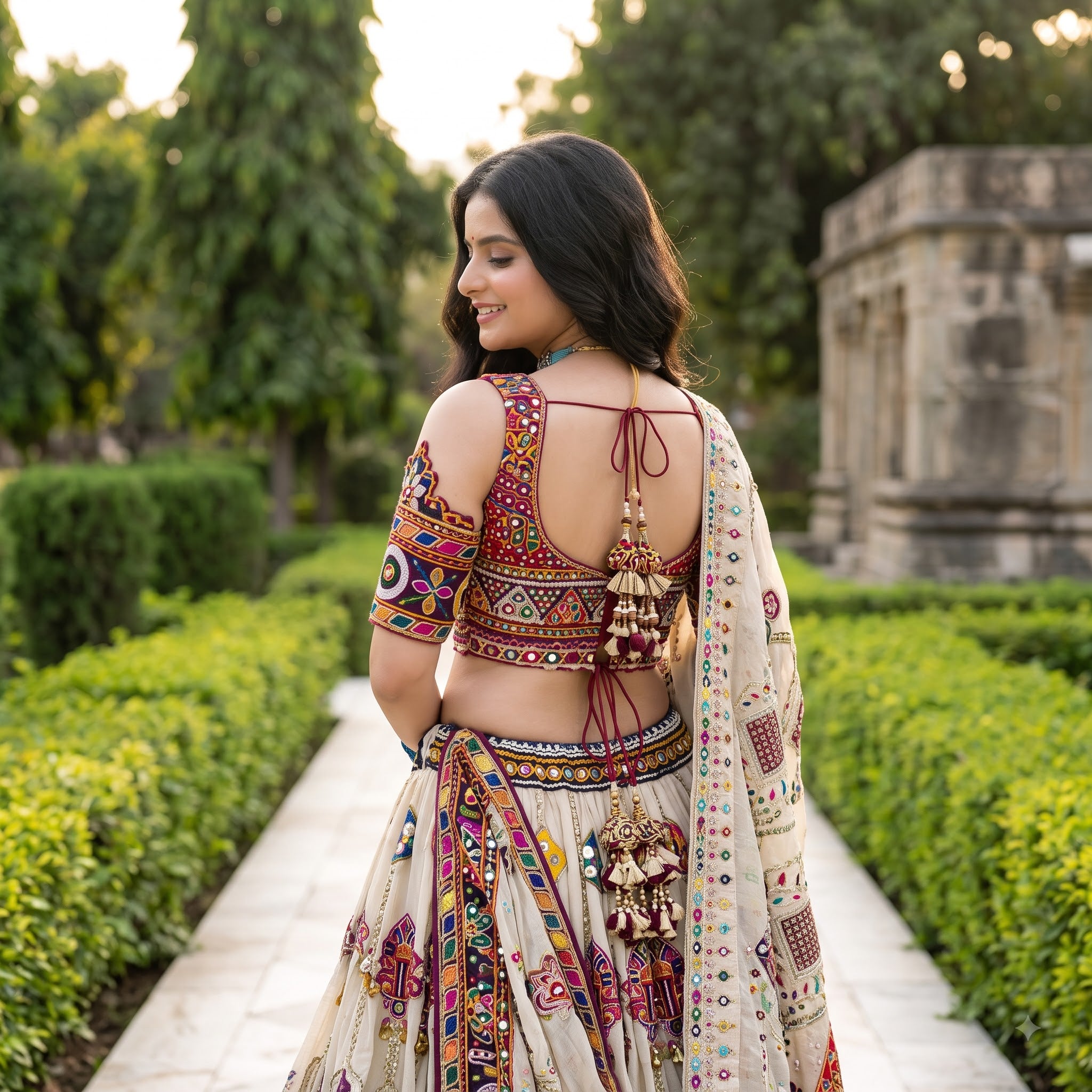Premium Heritage Muslin Cotton Navratri Lehenga Choli Set with Real Mirror Work Dupatta