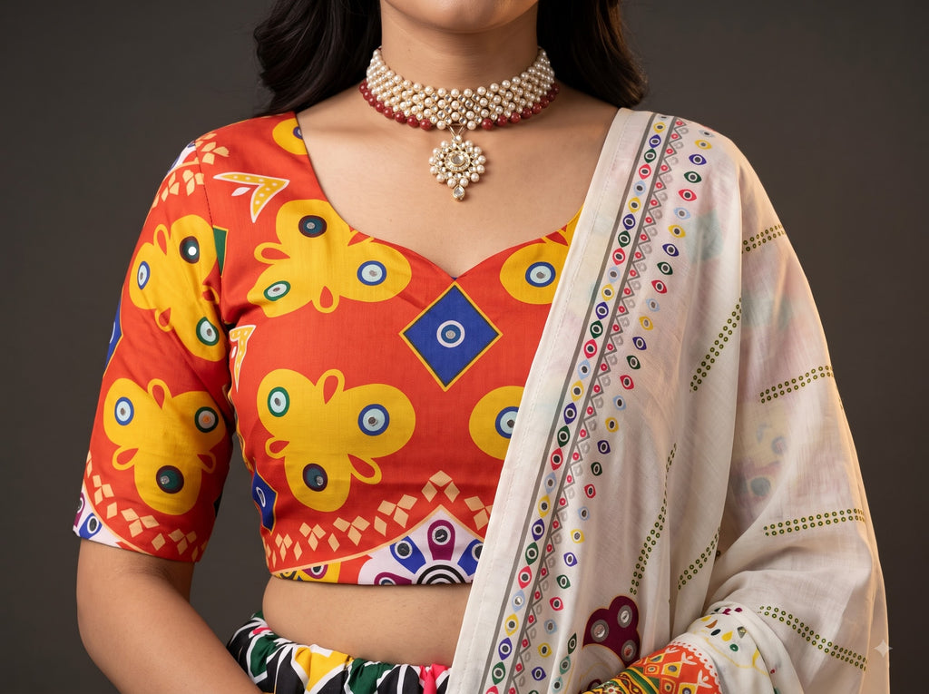 Premium Muslin Cotton Navratri Lehenga Choli Set for Women | Designer Digital Print Chaniya Choli with Mirror Work Dupatta | Garba & Dandiya Collection 2026