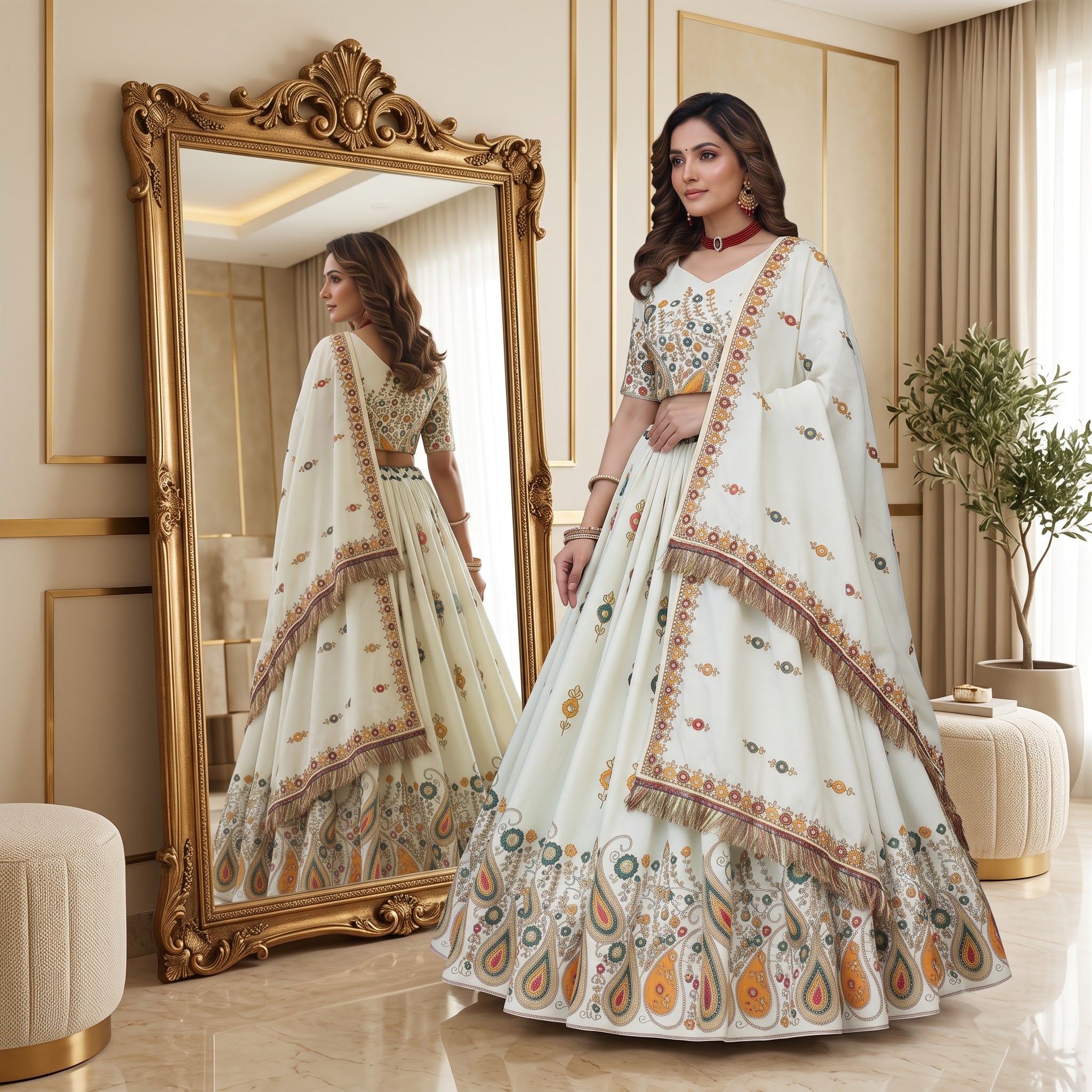 Premium Cotton Navratri Lehenga Choli Set with Real Mirror Work Dupatta