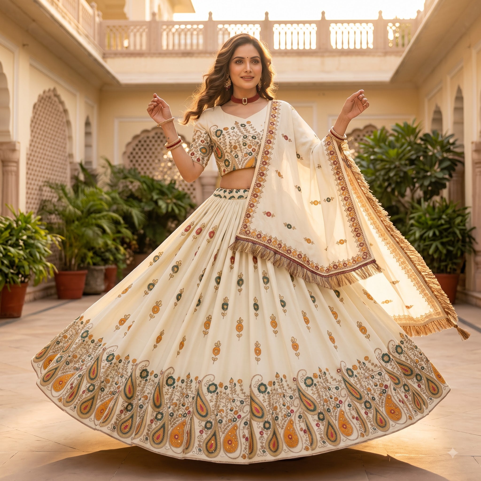 Premium Cotton Navratri Lehenga Choli Set with Real Mirror Work Dupatta