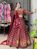 Traditional Ajrakh Print Rayon Cotton Navratri Chaniya Choli with Real Mirror Work