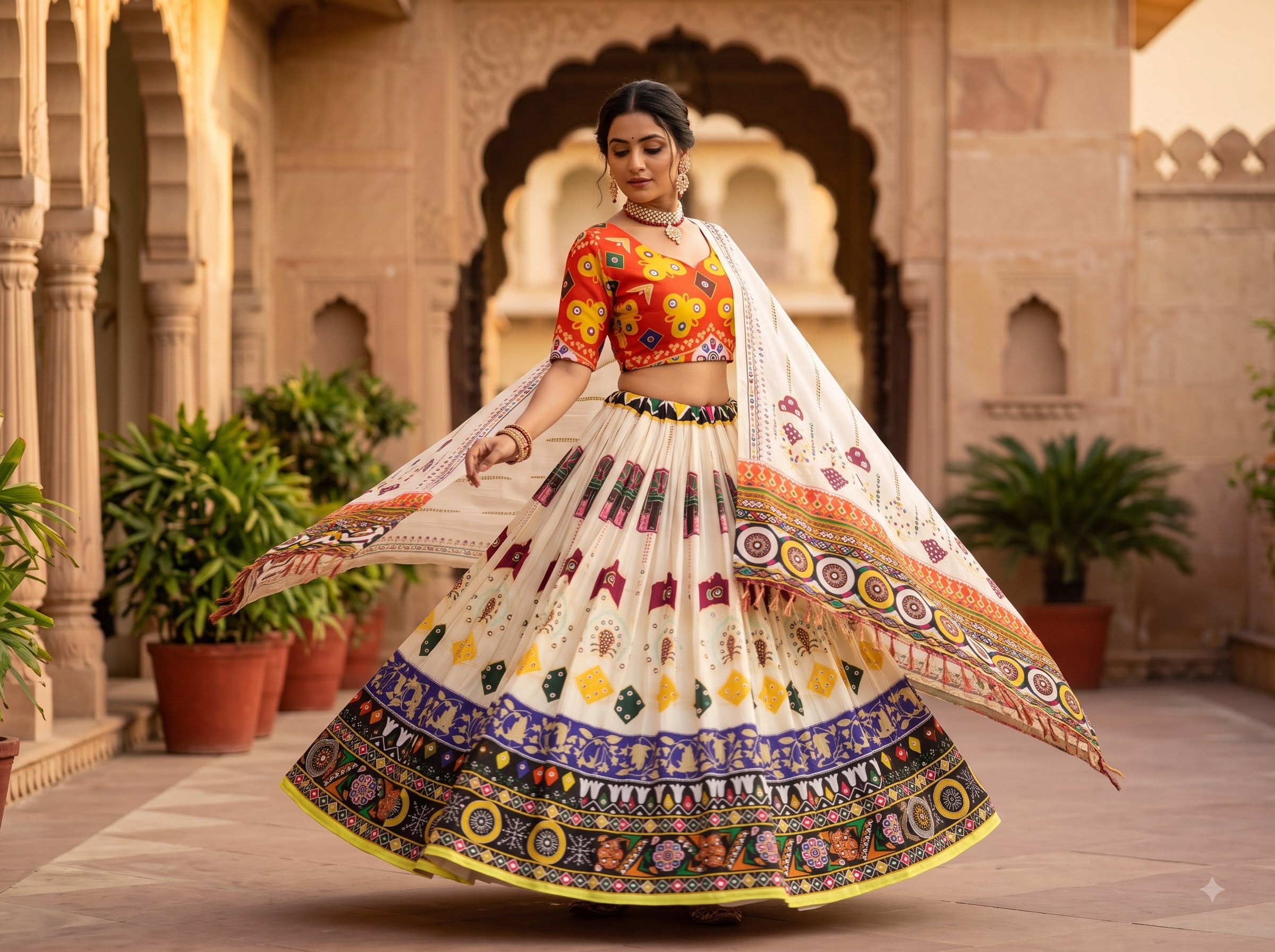 Premium Muslin Cotton Navratri Lehenga Choli Set for Women | Designer Digital Print Chaniya Choli with Mirror Work Dupatta | Garba & Dandiya Collection 2026