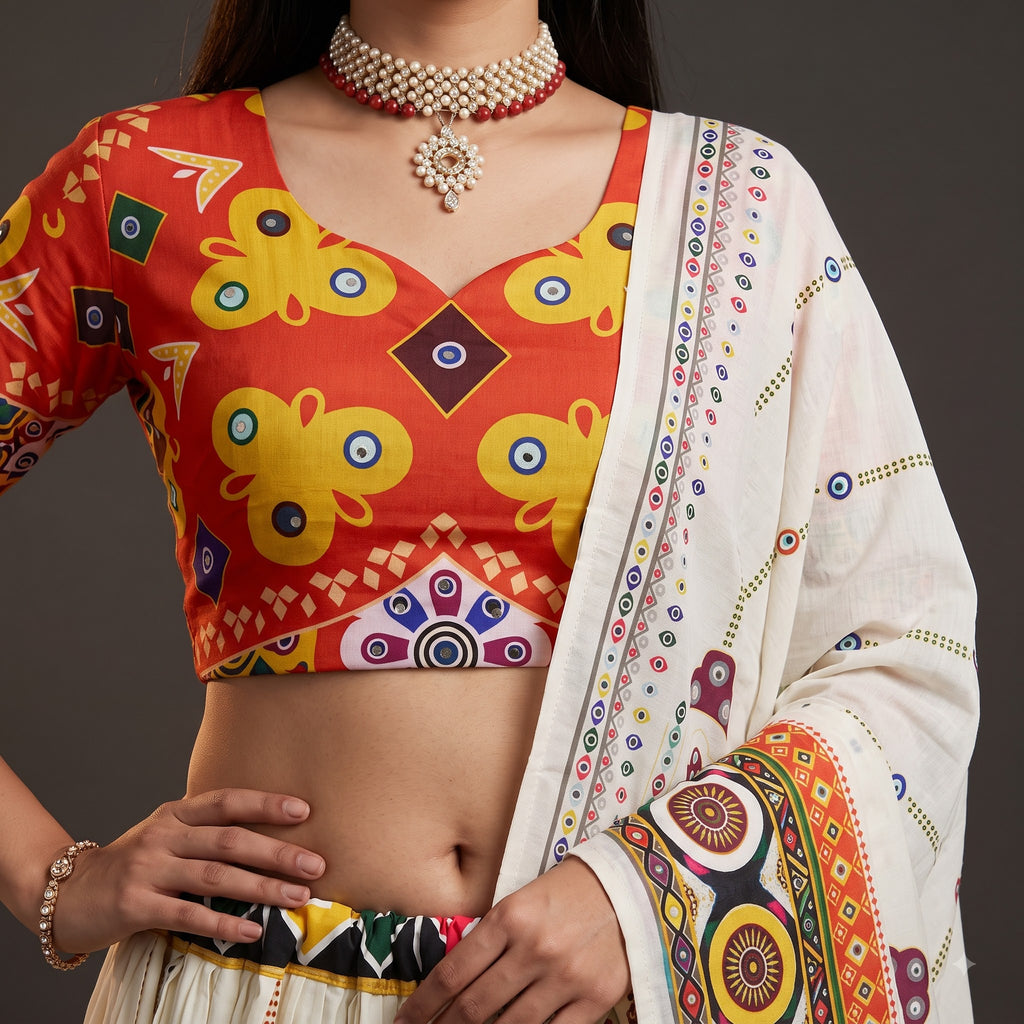 Premium Muslin Cotton Navratri Lehenga Choli Set for Women | Designer Digital Print Chaniya Choli with Mirror Work Dupatta | Garba & Dandiya Collection 2026