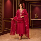 Women's Embroidered Viscose Chanderi Kurta Set with Organza Dupatta | Premium Ethnic Wear