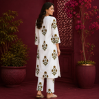 Yaria Printed Rayon Slub Kurti Pant Set for Women | Elegant Long Kurta with Matching Bottom