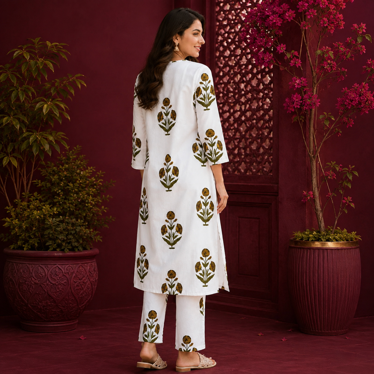 Yaria Printed Rayon Slub Kurti Pant Set for Women | Elegant Long Kurta with Matching Bottom