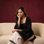 Luxe Roman Silk Lace Detail Short Kurti for Women | Elegant Everyday & Festive Ethnic Wear