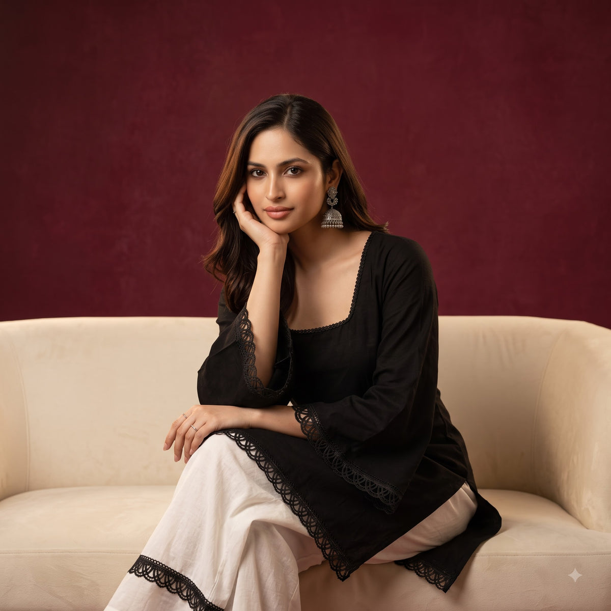 Luxe Roman Silk Lace Detail Short Kurti for Women | Elegant Everyday & Festive Ethnic Wear