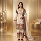 Women's Designer Pure Frendy Silk Sharara Suit Set with Embroidery | Apsara Ethnics