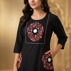 Women's Embroidered Slub Cotton Kurta Pant Set | Premium Cotton Ethnic Wear