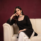 Luxe Roman Silk Lace Detail Short Kurti for Women | Elegant Everyday & Festive Ethnic Wear