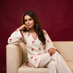 Embroidered Cambric Cotton Kurti Palazzo Set | Designer Party Wear with Georgette Dupatta