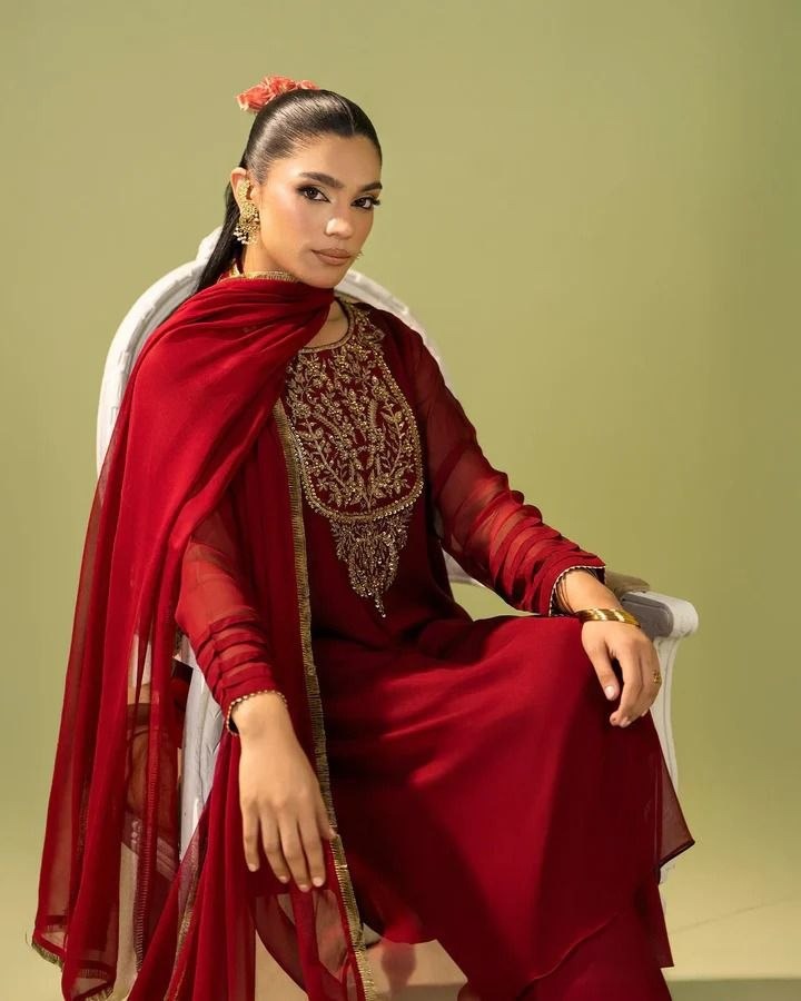 Premium Georgette Silk Embroidered Kurti Set with Bottom & Lace Dupatta