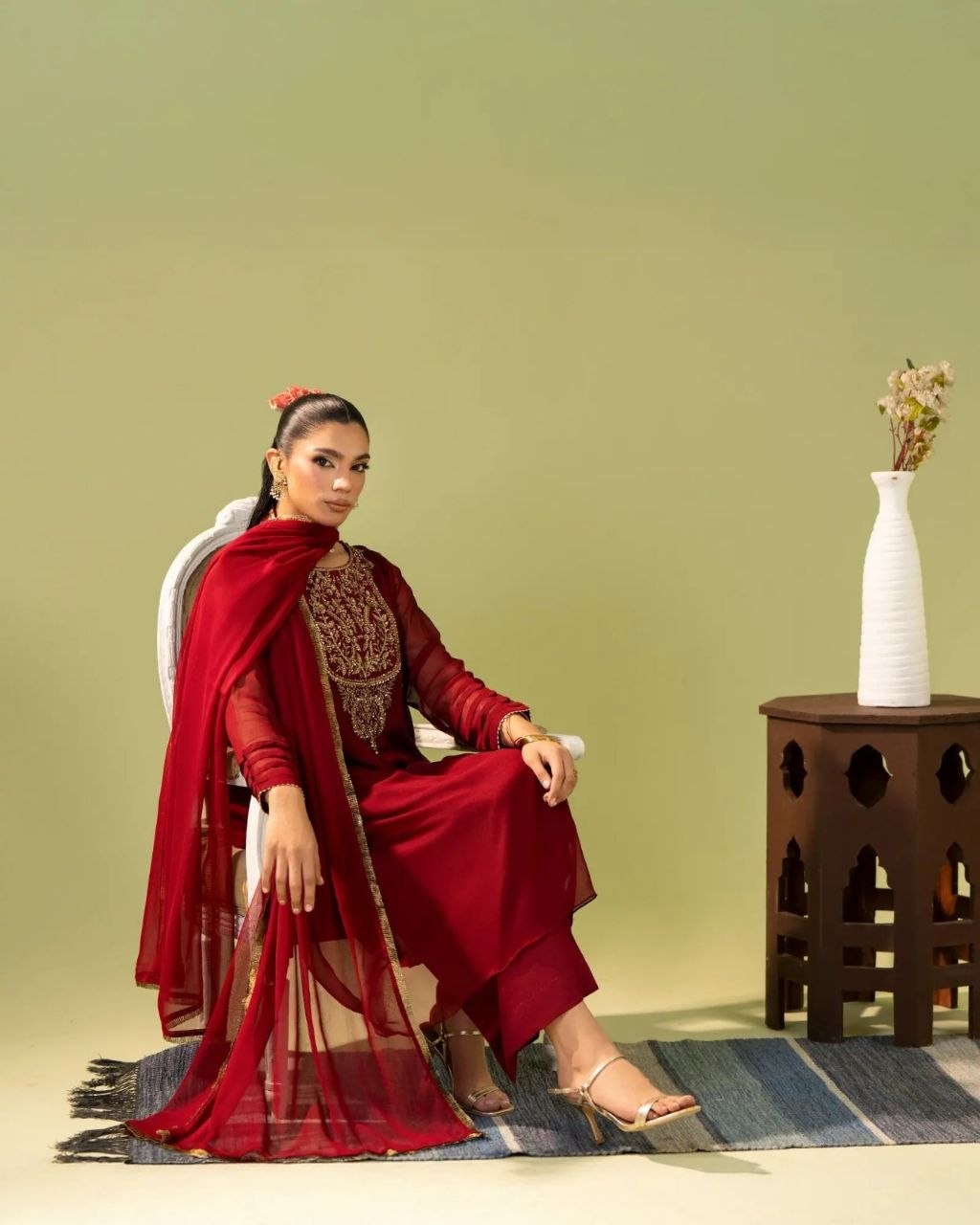Premium Georgette Silk Embroidered Kurti Set with Bottom & Lace Dupatta