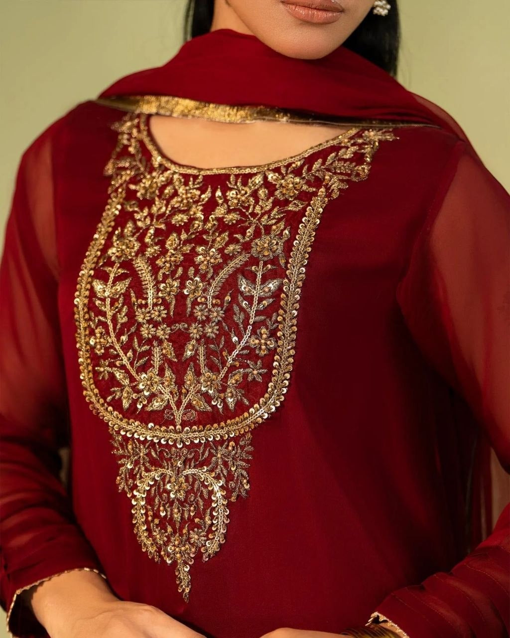 Premium Georgette Silk Embroidered Kurti Set with Bottom & Lace Dupatta