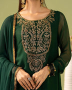 Premium Georgette Silk Embroidered Kurti Set with Bottom & Lace Dupatta