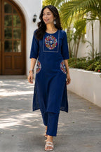 Women's Embroidered Slub Cotton Kurta Pant Set | Premium Cotton Ethnic Wear