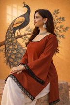 Luxe Roman Silk Lace Detail Short Kurti for Women | Elegant Everyday & Festive Ethnic Wear